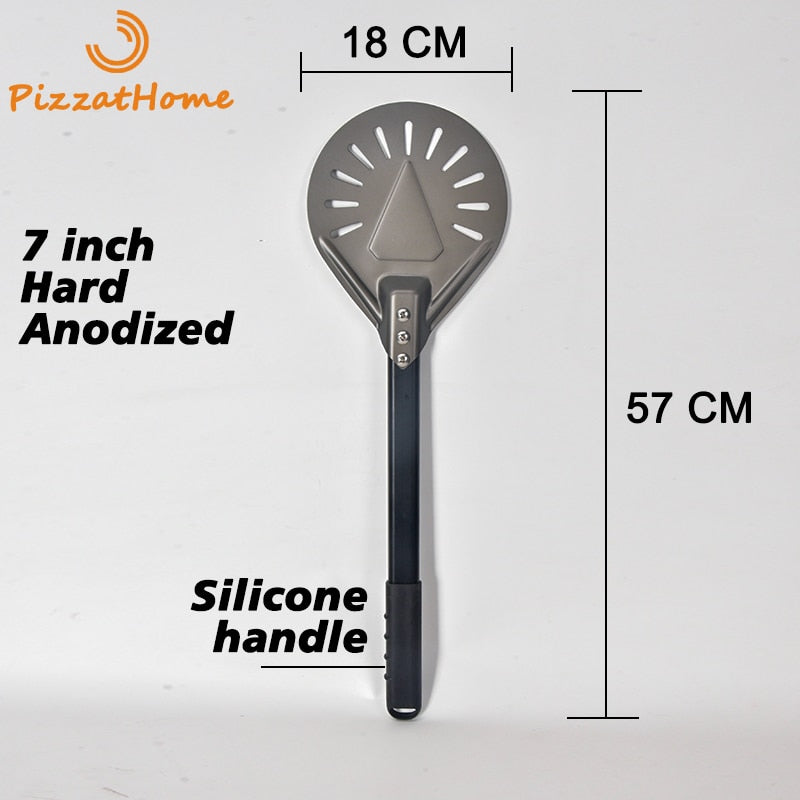 PizzAtHome 7/ 8/ 9 Zoll Perforierter Pizzawendeschieber Pizzaschaufel Aluminium Pizzaschieber Schaufel Kurzer Pizzaheber Anti-Rutsch-Griff