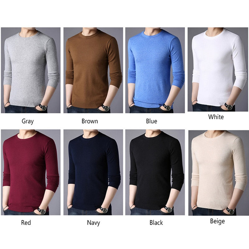 BROWON Marke Männer Herbst Pullover Herren Langarm Oansatz Slims Pullover Männlich Einfarbig Business Weißer Pullover Übergröße M-4XL