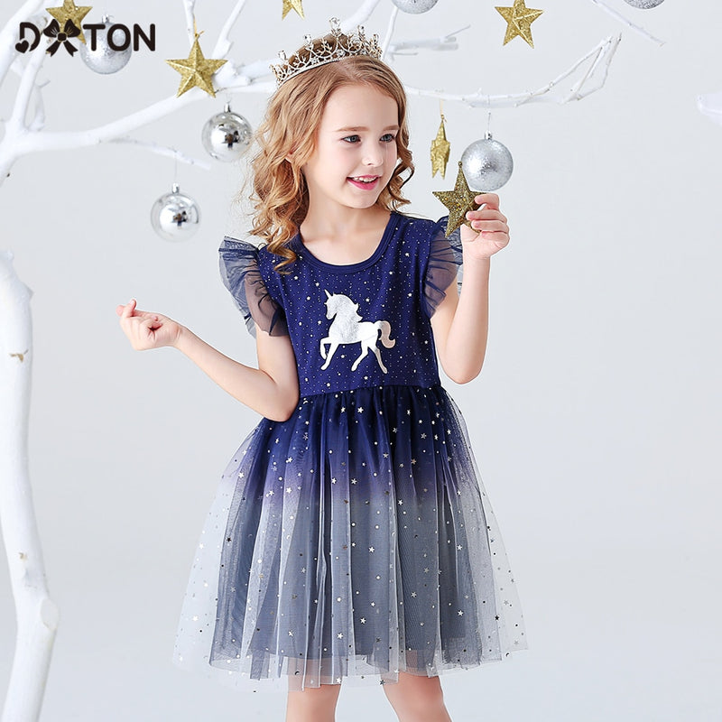 DXTON, ropa para niñas, vestidos de princesa de verano, vestido con estampado de unicornio y mangas acampanadas para niños, vestidos de fiesta para niñas, ropa para niños de 3 a 8 años