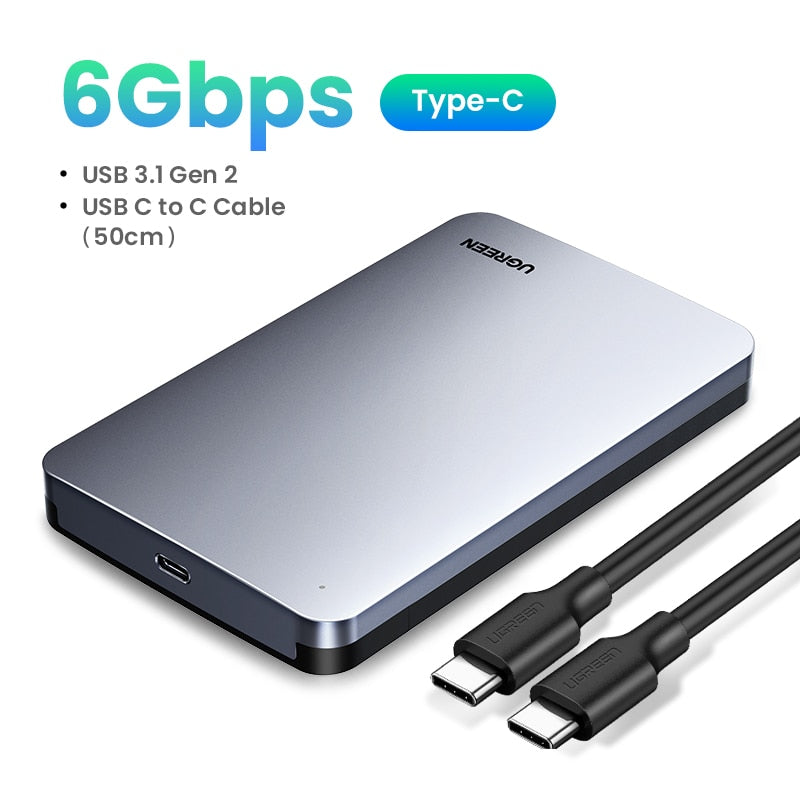 Ugreen HDD Case USB C Hard Drive Enclosure for 2.5" SATA SSD HDD Aluminum USB C to SATA Adapter USB 3.1 Gen 2 Support UASP SATA