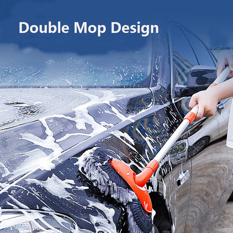 Double Brush Head Rotating Car Wash Mop Three-Section Telescopic Mop Roof Window Cleaning Maintenance Auto Supplies Accessories