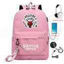 Nueva mochila Stranger Things HELLFIRE, mochila multifunción de lona de viaje con carga USB para estudiantes, mochila escolar para adolescentes, niños y niñas