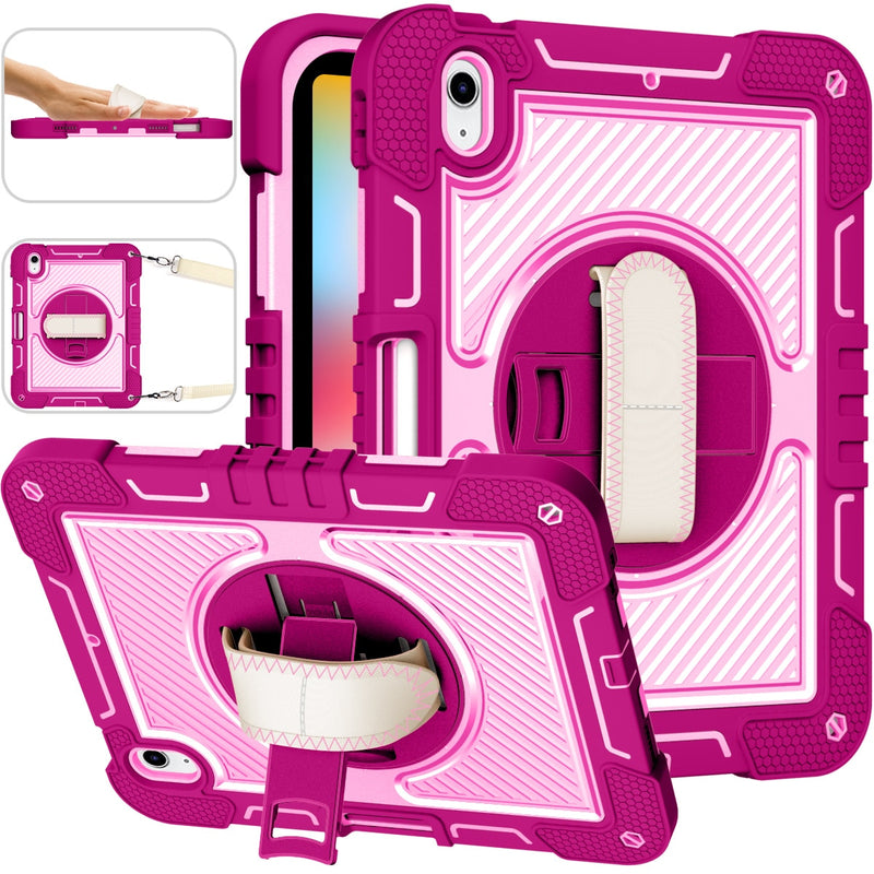 for iPad 10th Generation Case 10.9&quot; 2022, with Pencil Holder/360 Rotation Stand/Hand Strap, Heavy Duty Shockproof Rugged Cover