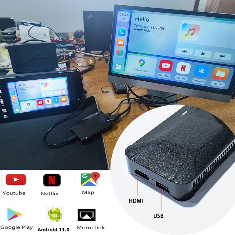 Nueva actualización 4 + 64G Carplay Box Universal Car Android System Car-Play AI USB Dongle