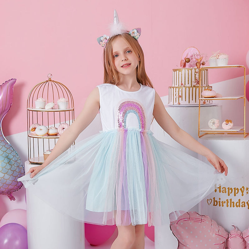 DXTON, ropa para niñas, vestidos de princesa de verano, vestido con estampado de unicornio y mangas acampanadas para niños, vestidos de fiesta para niñas, ropa para niños de 3 a 8 años