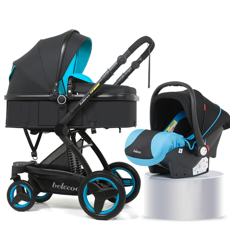 Schneller und kostenloser Versand Belecoo Luxus-Kinderwagen 2 in 1 Kinderwagen mit hoher Landschaft zum Liegen und Sitzen ab 2021