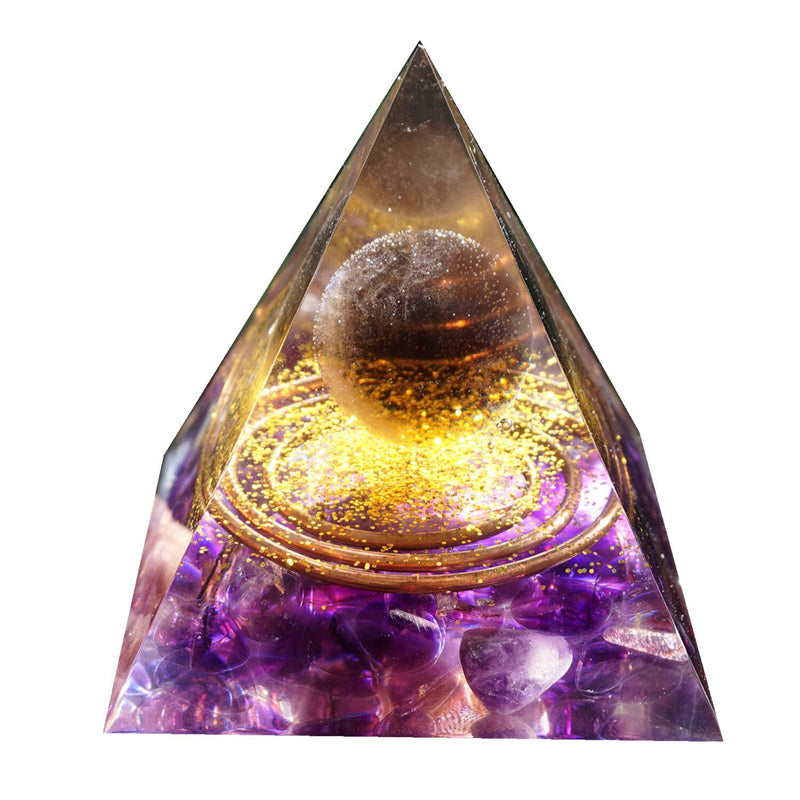 Handmade Orgonite Pyramid 60mm Smoky Crystal Sphere With Amethyst Reiki Energy Healing Meditation Orgone Pyramide Collection
