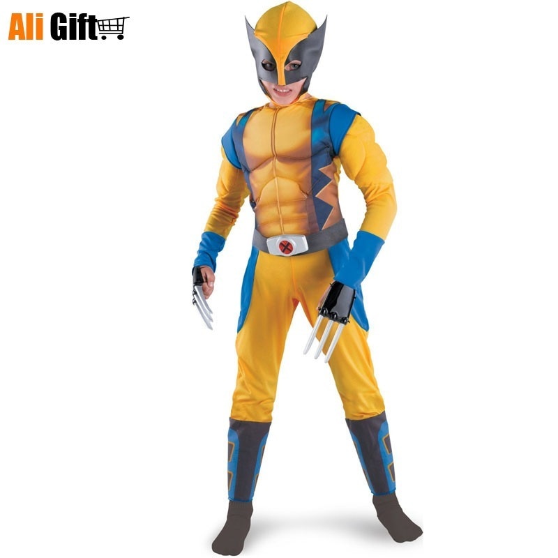 Halloween Performance Props Children Kids Holloween Costume for Cosplay Muscle  Golden Wolf with Claws Suit Clothes Child Gift