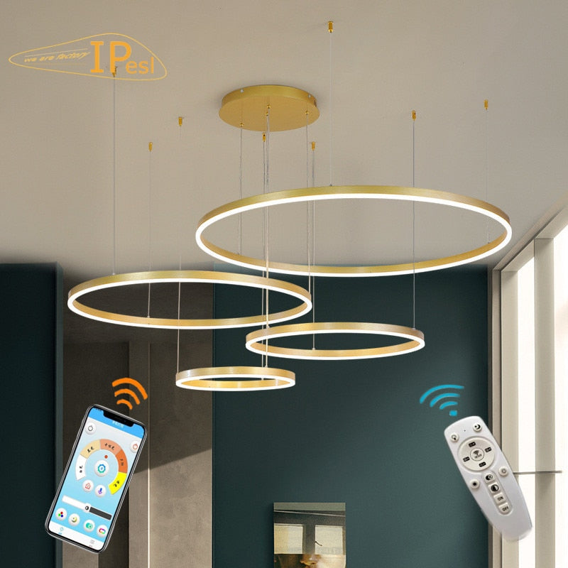 Postmodern LED Circle DIY Chandelier Light Fixtures Gold White Black Pendant Lights Home Living Room Shop Restaurant  Decoration