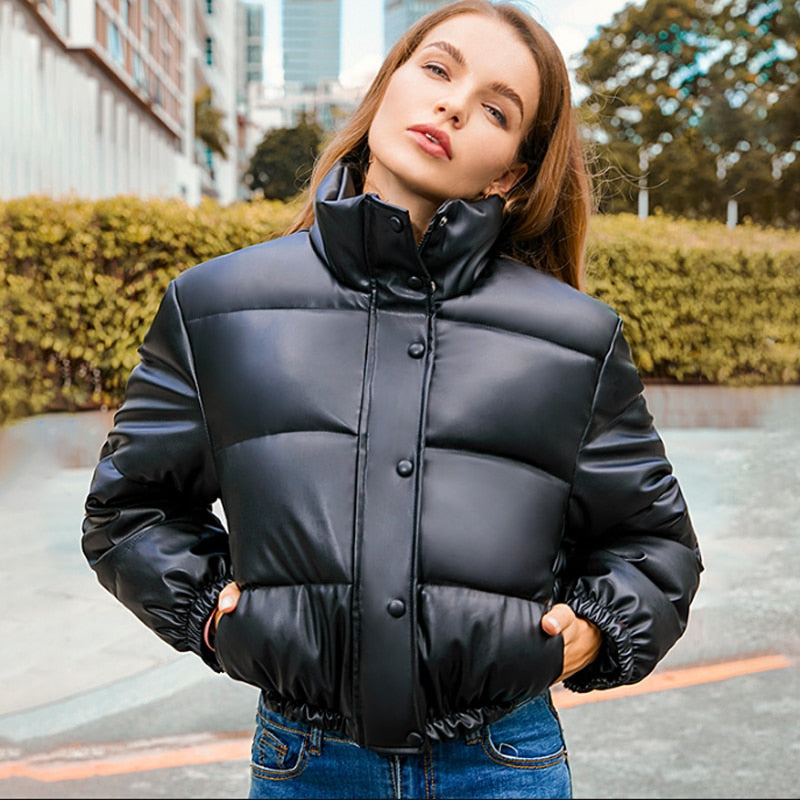 Abrigos de piel sintética gruesos y cálidos para invierno, Parkas cortas para mujer, chaqueta acolchada de algodón negro a la moda para mujer, ropa elegante con cremallera 2022