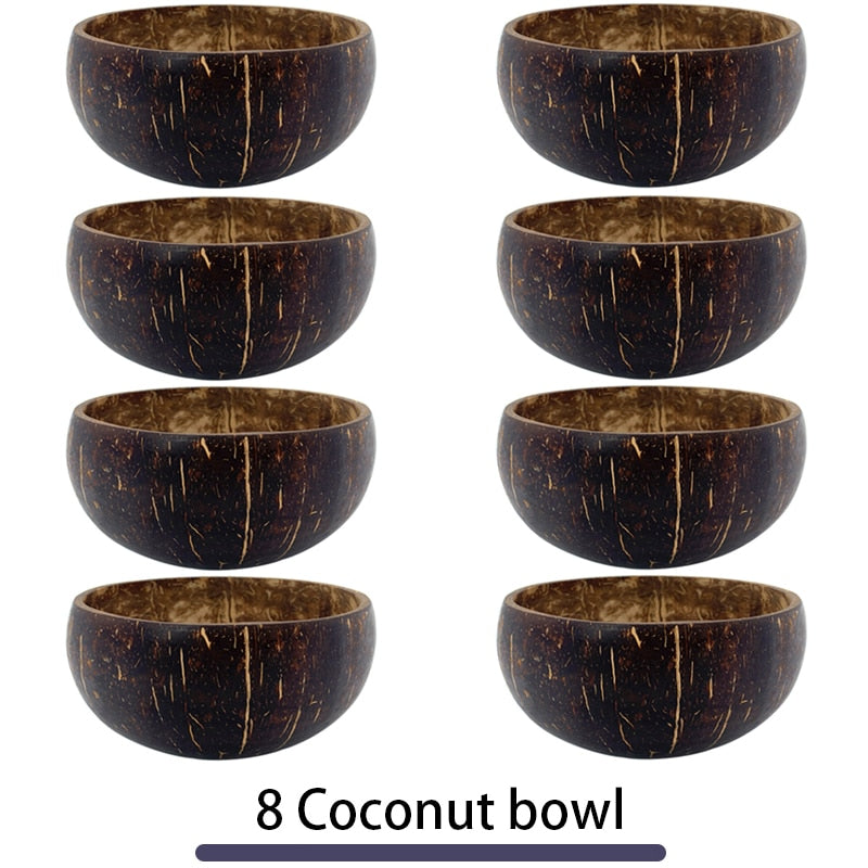 Cuenco de coco Natural de 12-15cm para mujer, juego de cena hecho a mano, vajilla de madera, cuchara de madera, postre, ensalada de frutas, tazón para mezclar arroz y Ramen