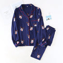 New spring and autumn long-sleeved trousers ladies pajamas set viscose cardigan butterfly flower simple thin home service summer