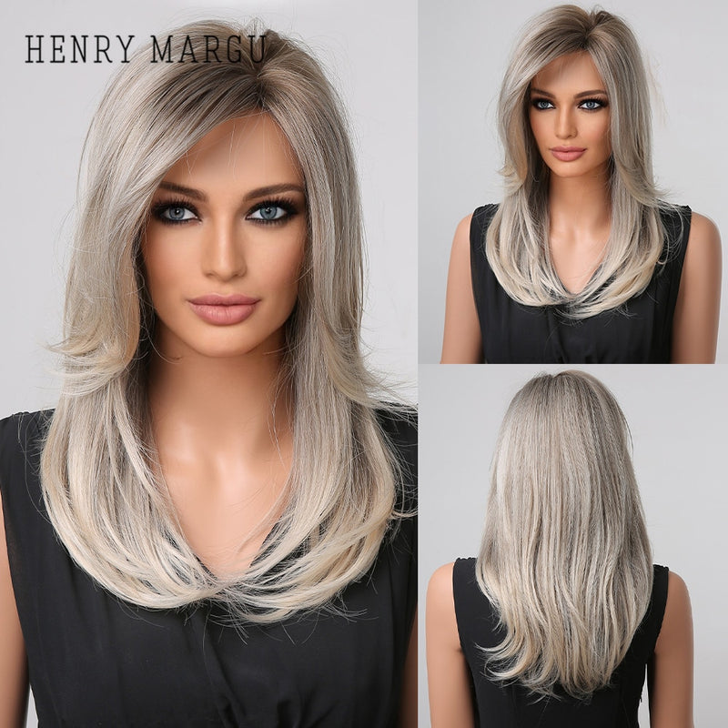 HENRY MARGU Long Straight Black Synthetic Wigs With Bangs Natural Fake Hairs for Women Afro Heat Resistant Cosplay Daily Wigs