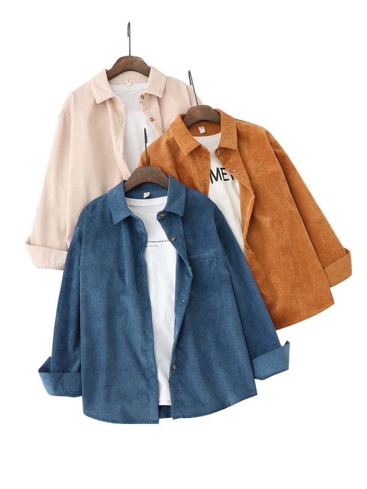 Spring Shirts Women Corduroy Blouses Loose Long Sleeve Solid Lady Tops Casual Outwear Female Clothes Autumn Jacket
