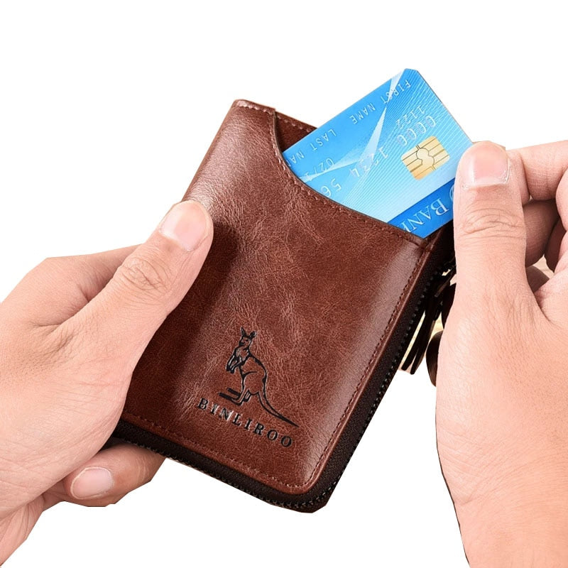 2022 Mode Herren Echtes Leder Geldbörse RFID Anti-Diebstahl Visitenkartenhalter Mann Geldbeutel Geldbörse Reißverschluss Geldbörse für Männer
