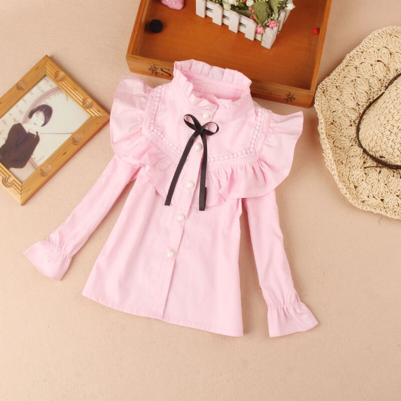 New Spring Fall 2019 Cotton Blouse for Big Girls Solid Color Clothes Children Long Sleeve School Girl Shirt Kids Tops 2-16 Y