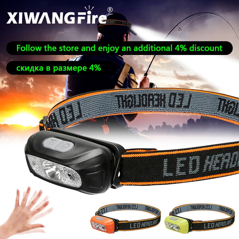 Mini USB Rechargeable Sensor Headlamp Fishing Camping Flashlight 5W LED Torch Headlights Front Lantern with Built-in Battery