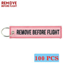 REMOVE BEFORE FLIGHT Wholesale Keychain for Motorcycles and Cars Key Chains Jewelry 100 PCS Aviation Gifts Embroidery Key Chain