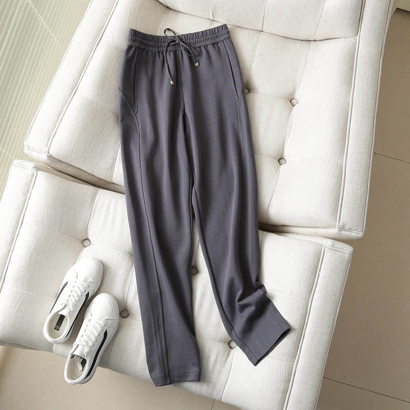 Tangada 2022 women dark gray pants cargo strethy waist pants trousers joggers female sweatpants 6D80