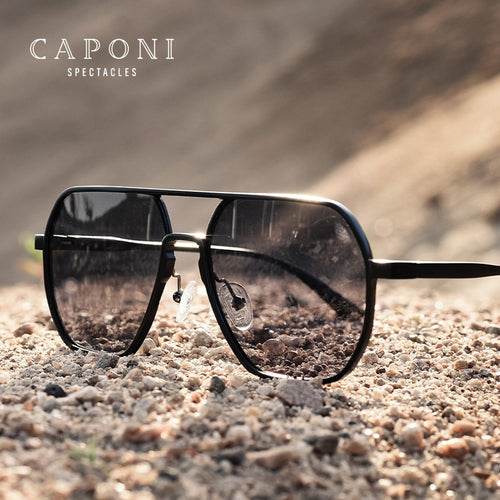 CAPONI Herren Sonnenbrillen, selbsttönend, polarisiert, Augenschutz, Anti-UV-Strahlung, modische Retro-Brille, Gafas de Sol BS8692