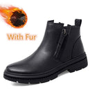 Man Winter Chelsea Boots Fur Warm Male Casual Genuine Leather Shoes Designer Men's Dress Boot Handmade Zipper Business Footwear