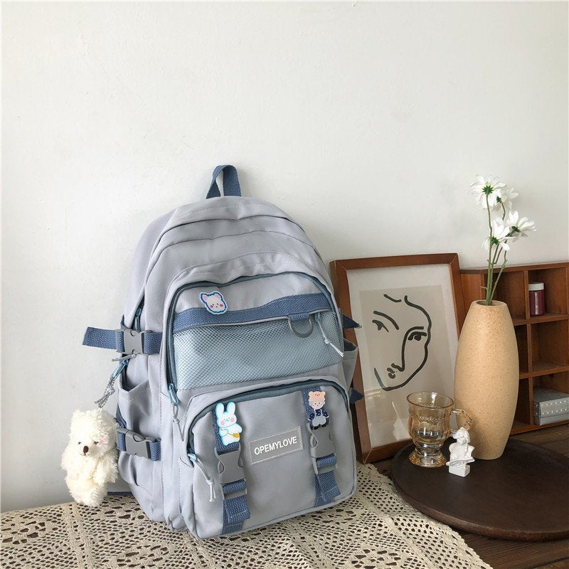 EnoPella Fashion Waterproof Nylon Women Backpack For Girls Travel High Capacity Student BookBag Men Black Laptop Bag