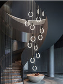 Modern LED Chandelier Black/Golden indoor Stairs Lighting Iron Acrylic Ring Restaurant Decor Lights Nordic Luxury hanging lamp