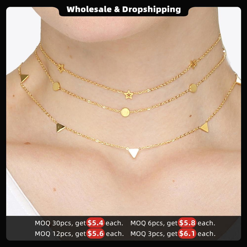 Enfashion Geometric Triangle Circle Star Choker Necklace Gold color Necklaces Pendants Stainless Steel Necklace Women chocker