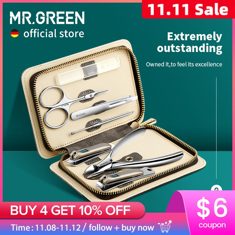 MR.GREEN Manicure Set Color Contrast sets Nail Clippers Cutter Tools Kits Stainless Steel Pedicure Travel Case for man woman