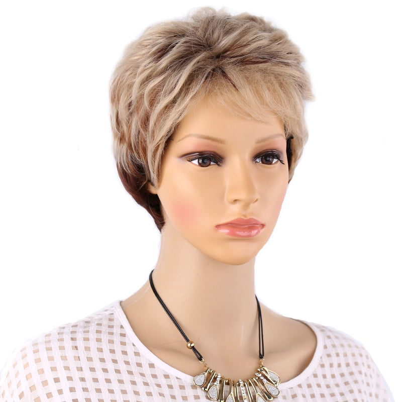 Amir Synthetic Brown Wig Short blonde Wigs Natural Wave Haircut Puffy Straight Hair Wigs for American Africa Women