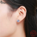 Bamoer Authentic 925 Sterling Silver Blue Zircon Evil Eye Lucky Eye Round Stud Earrings for Women Birthday Gift Jewelry SCE148