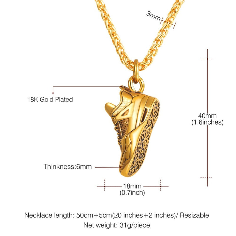 U7 Sport Shoe Necklace Stainless Steel Running Shoe Pendant Necklace Gift for Runner Steampunk Men Punk Jewelry Gifts P1186