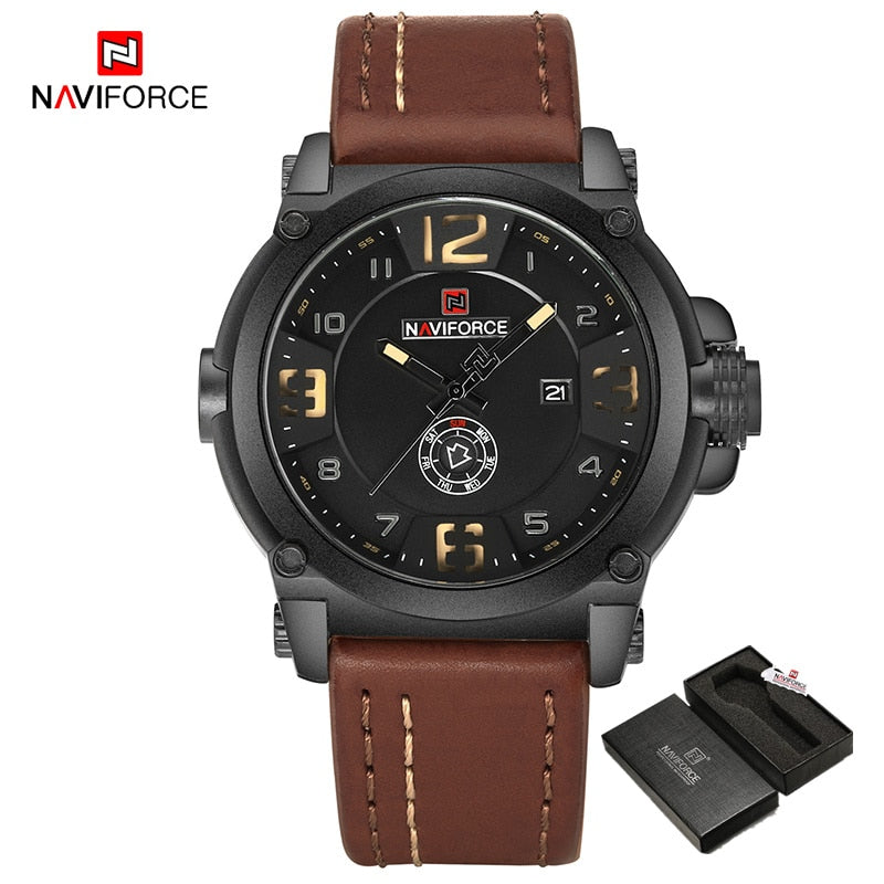 NAVIFORCE Top Luxusmarke Herren Sport Militär Quarzuhr Mann Analog Datum Uhr Lederband Armbanduhr Relogio Masculino