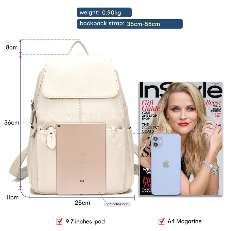 Zency 100% Echtes Leder Damen Rucksack Mode Damen Reisetasche Adrette Schulranzen Für Mädchen Laptop Rucksack Schwarz Weiß