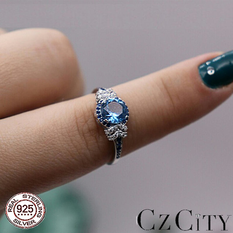 CZCITY Big Pure 925 Sterling Silber Saphir Edelstein Ringe für Damen Edlen Schmuck Luxus Verlobungs- &amp; Hochzeitsaccessoires Geschenke