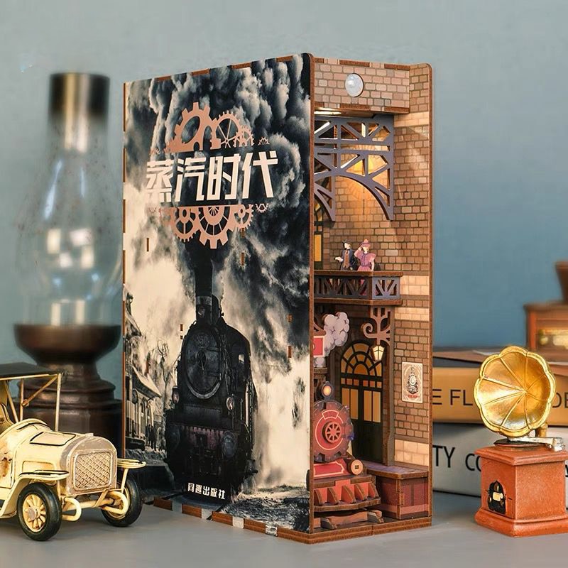 Cutebee DIY Book Nook Miniatures Shelf Insert Bookend Dollhouse Model Roombox Building Kit Wooden Bookshelf Toys Gifts 3D House