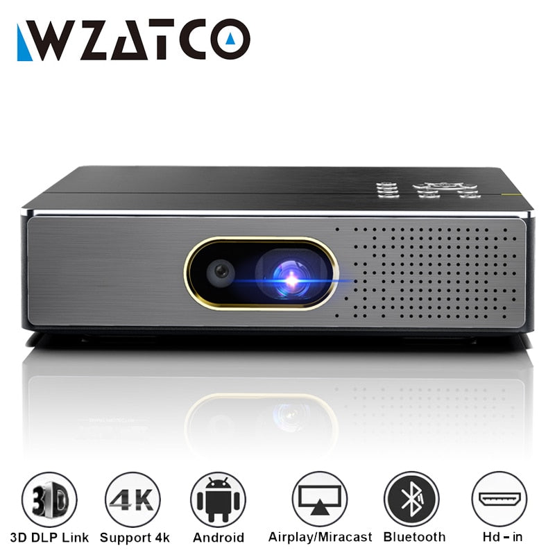 WZATCO S5 Tragbarer Mini-DLP-3D-Projektor 4K 5G WIFI Smart Android9.0 für Heimkino-Beamer Full HD 1080P-Video-Laserprojektor