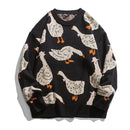 Japanese Knitted Sweater Men Cartoon Animal Duck Goose Print Pullover Harajuku Casual O-neck Oversize Top Streetwear Unisex Fall