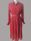 Frühling und Sommer Französisch Vintage Maxikleid 2021 Sommerkleid Damen Langarm Orange Polka Dot Chiffon Plissee Kleider Femme Robe