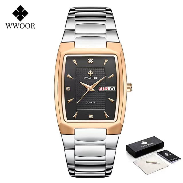 Relogio Masculino WWOOR 2022 New Square Watch Men with Automatic Week Date Man Quartz Wrist Watches Luxury Stainless Steel Gold