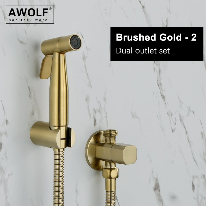 Awolf Rose Gold Hygienic Shower Head Handheld Toilet Bidet Sprayer Set Stainless Steel Shattaf Brass Valve Anal Shower AP2102