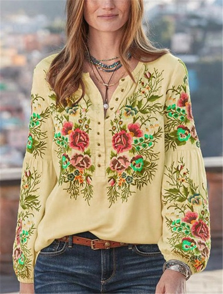 Blusa elegante para mujer, camisas de talla grande, blusas para mujer, camisa de manga larga con estampado de flores, blusas de gran tamaño, ropa para mujer