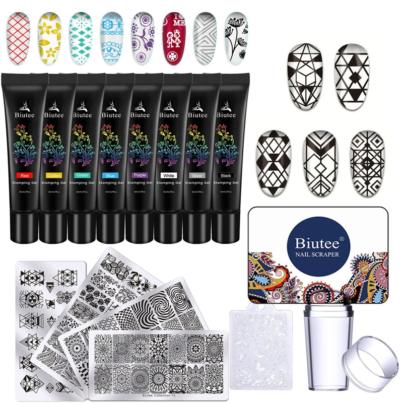 Biutee 8Colors Kit Nail Stamping Gel Polish Set 8ml Stamp Print Oil UV Gel Vanish Soak Off Lack für Nail Art Stamping Plates