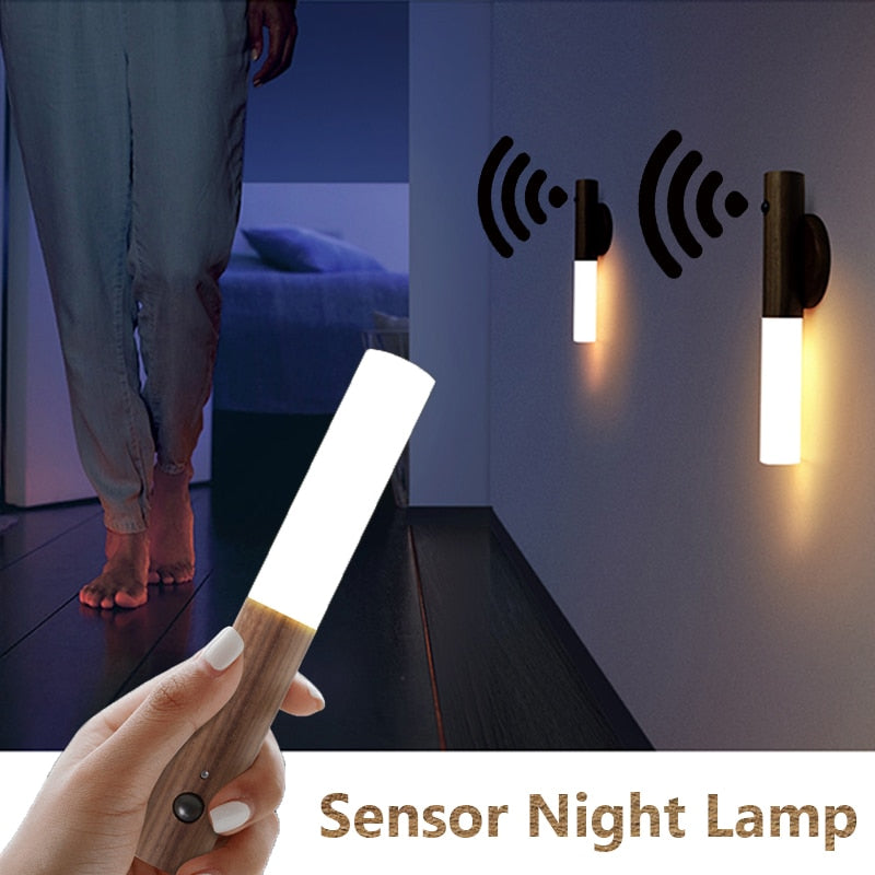 2020 LED Infrared Sensor Photosensitive Sensor Night Light Wireless USB Rechargeable Night lamp For Bedside Wardrobe Wall Lamp