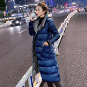 FTLZZ Women Double Sided Down Long Jacket Winter 90% White Duck Down Coat Double Breasted Warm Parkas Snow Outwear