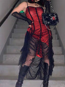 InsGoth Retro Sexy V Neck Black Dress Goth Aesthetic High Waist Party Dress Grunge Spaghetti Straps Backless Lady Party Outfits