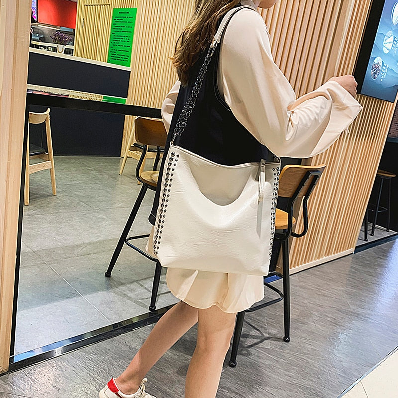 Bolso de hombro con remaches informal para mujer, bolsos cruzados con cadena de marca famosa para mujer, bolsos de cuero, bolso de mano de gran capacidad, bolso principal