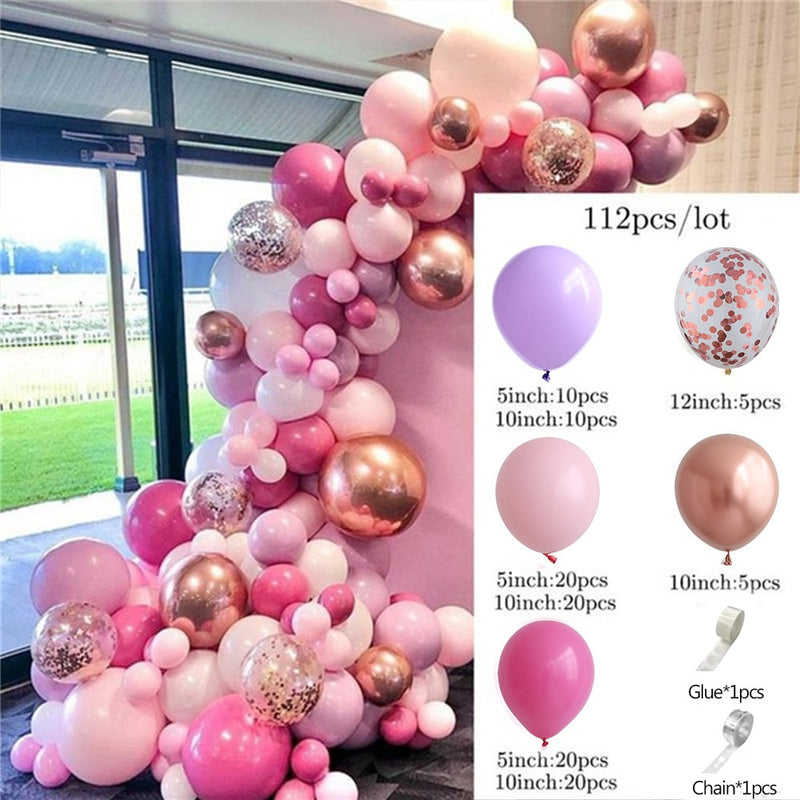 Hot Pink Balloon Garland Arch Kit Butterfly Stickers Chrome Rose Gold Latex Balloons for Birthday Wedding Baby Shower Decoration