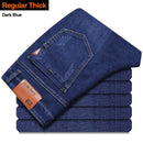 Brother Wang, pantalones vaqueros de marca de estilo clásico para hombre, pantalones vaqueros ajustados elásticos informales de negocios, pantalones negros azul claro para hombre