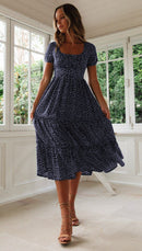 Vestidos Vintage Vintage Print Puff Sleeve Sommer Strand süße Kleider Casual Square Kragen Blumen Maxi langes Kleid 2022 festa